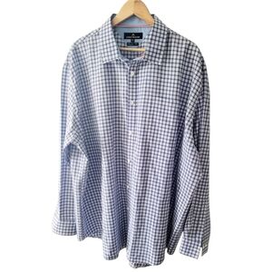 Classic Collectoin Men's Button Down Shirt  Blue and White Window Pane Plaid 4XL